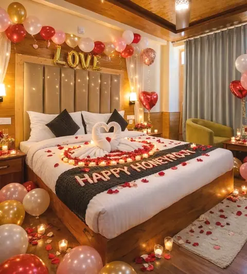 Romantic honeymoon room decoration at Dashaur Heights